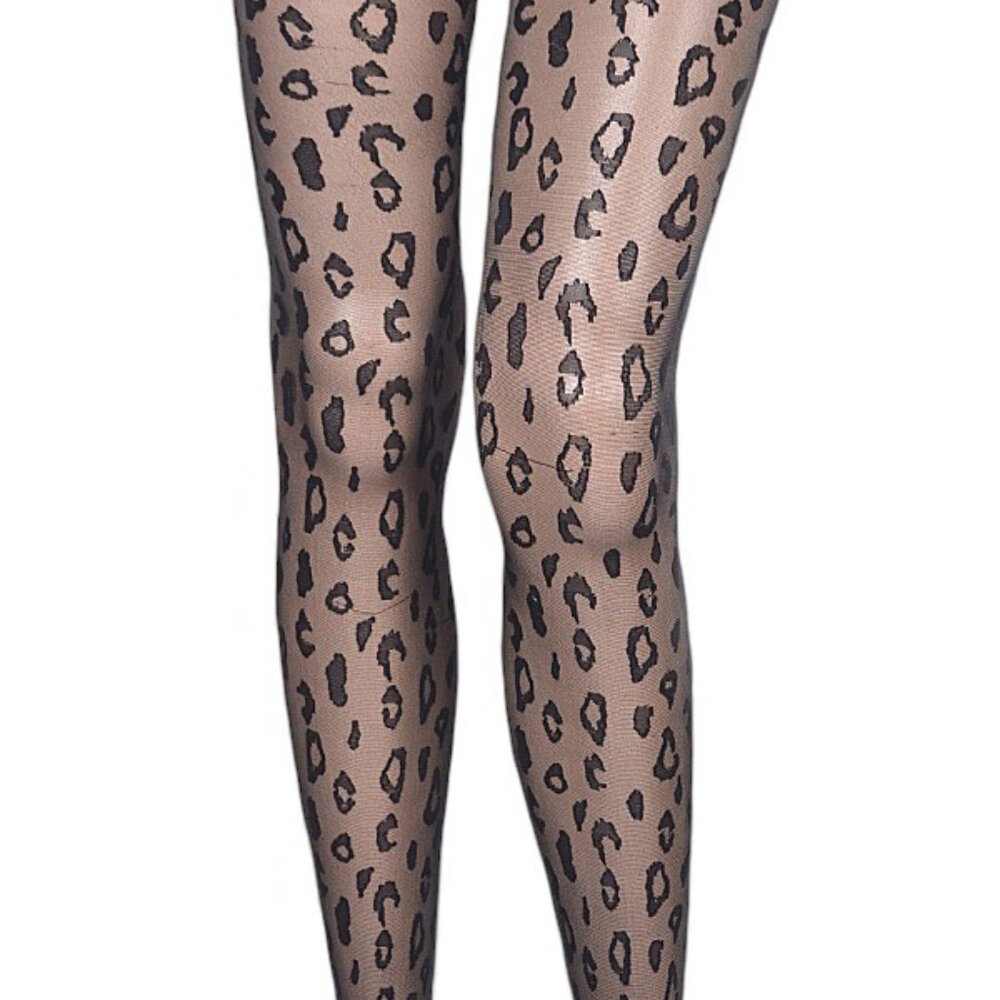 Leopard Pattern Black Tight Stocking NWT - image 1